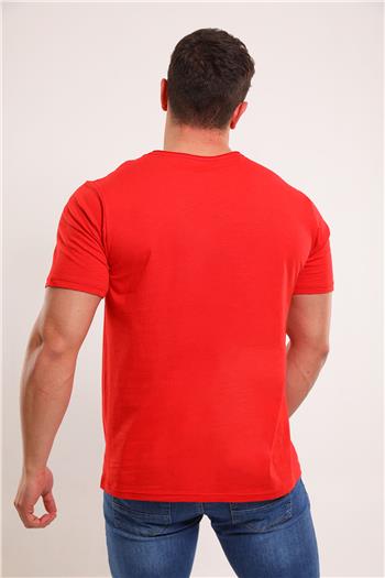 Erkek Bisiklet Yaka Cepli Likralı Salaş T-shirt Kırmızı