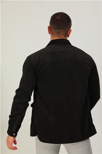 Erkek Cepli Kadife Kışlık Gömlek Siyah