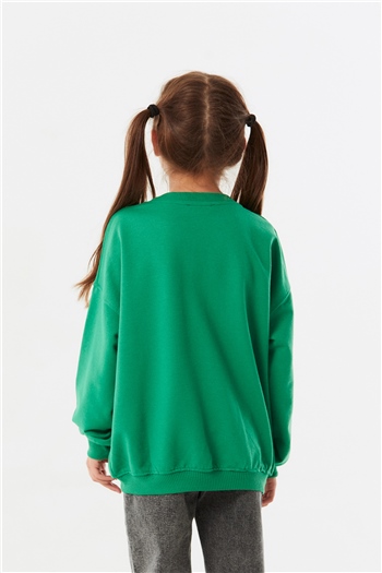 Yeşil Erkek Çocuk Baskılı Salaş Sweatshirt