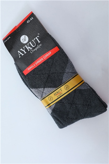 Erkek Desenli Havlu Çorap (40-44 Uyumludur) KoyuGri