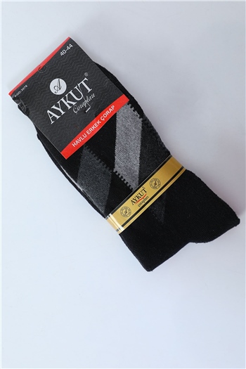 Erkek Desenli Havlu Çorap (40-44 Uyumludur) Siyah 491900