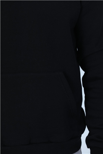Siyah Erkek Kapüşonlu Şardonlu Arkası Baskılı Sweatshirt