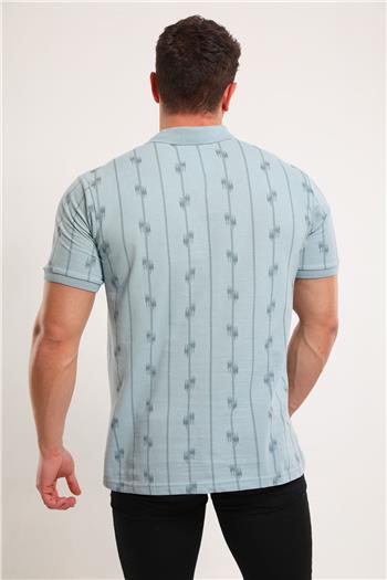 Erkek Polo Yaka Desenli Likralı T-shirt AçıkMavi