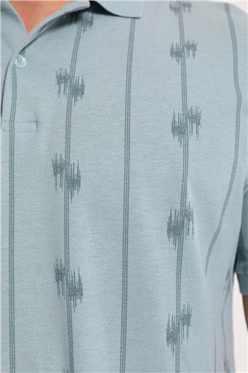 Erkek Polo Yaka Desenli Likralı T-shirt AçıkMavi