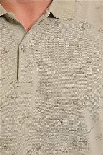 Erkek Polo Yaka Desenli Likralı T-shirt Mint 494509