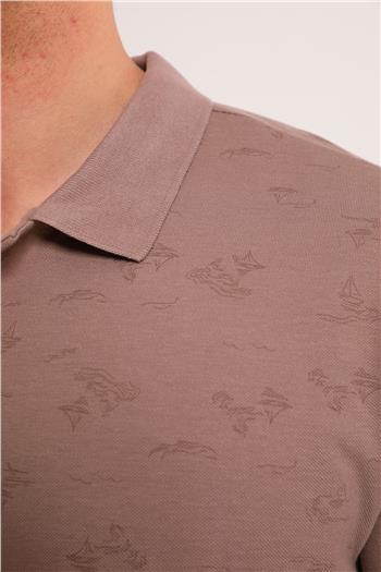 Erkek Polo Yaka Desenli Likralı T-shirt Vizon 494506