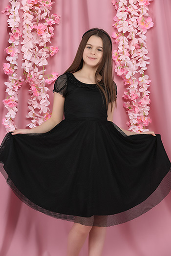 Siyah Güpürlü Fileli Kız Çocuk Elbise 316499- tozlu.com