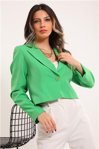 Kadın Astarlı Crop Blazer Ceket Yeşil