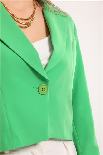 Kadın Astarlı Crop Blazer Ceket Yeşil