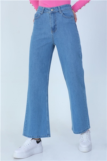 Kadın Bol Paça Jeans Pantolon Mavi