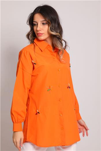 Kadın Boncuk İşlemeli Gömlek Orange