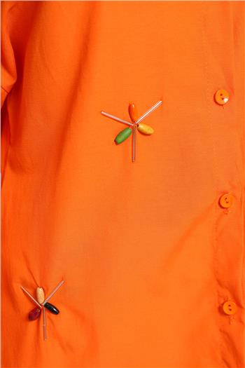 Kadın Boncuk İşlemeli Gömlek Orange