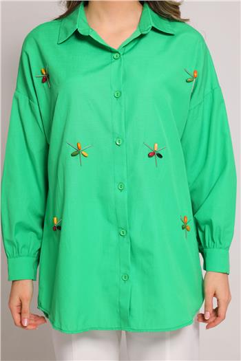 Kadın Boncuk İşlemeli Gömlek Yeşil