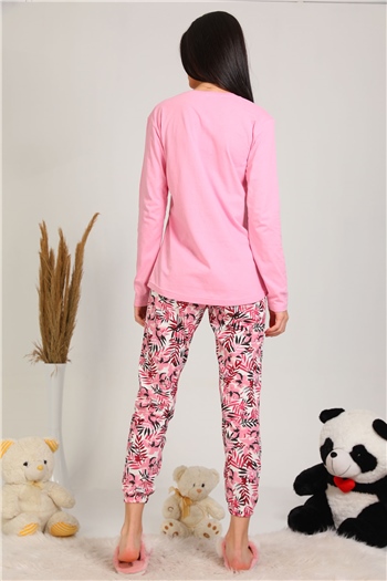 Kadın Çiçek Baskılı Pijama Takımı Pembe