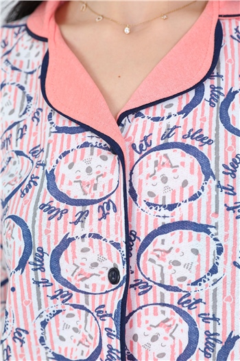 Somon Kadın Çizgi Detaylı Ribanalı Pijama Takımı