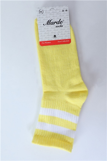 Kadın Cizgili Kolej Çorap (36-40 Uyumludur) SarıBeyaz