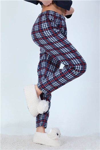 Kadın Desenli Polar Alt Pijama Lacivert 491840