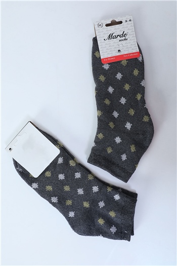 Kadın Desenli Ters Havlu 2 Li Patik Çorap (36-40 Uyumludur) Antrasit