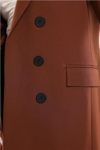 Kadın Düğme Detaylı Astarlı Blazer Ceket Kahve