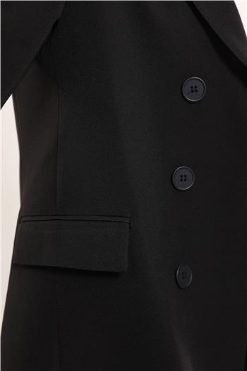 Kadın Düğme Detaylı Astarlı Blazer Ceket Siyah