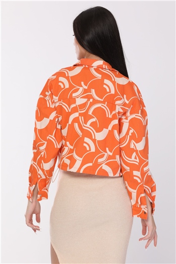 Kadın Fermuarlı Beli Lastikli Crop Ceket Orange
