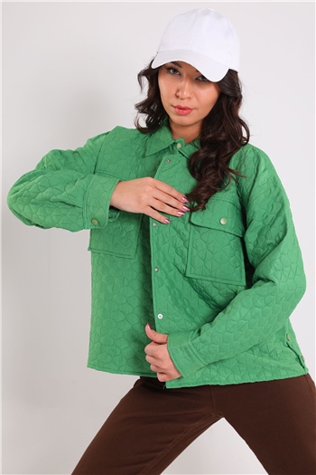 Kadın Kapitone Çıtçıtlı Ceket Yeşil