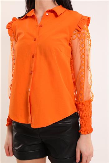 Kadın Kol Tüllü Gömlek Orange