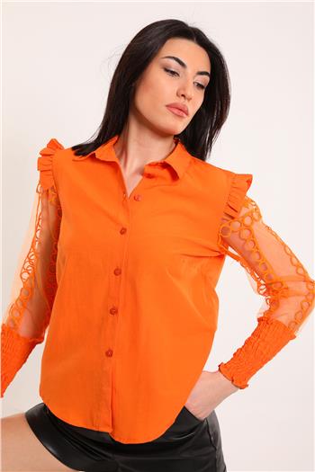 Kadın Kol Tüllü Gömlek Orange