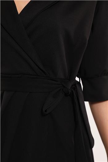Kadın Kravuze Yaka Balon Kol Kemerli Abiye Elbise Siyah 491564