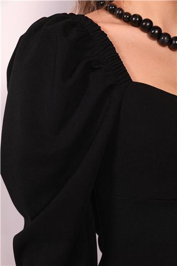 Kadın Ön Dekolteli Yırtmaclı Midi Boy Elbise Siyah 490757