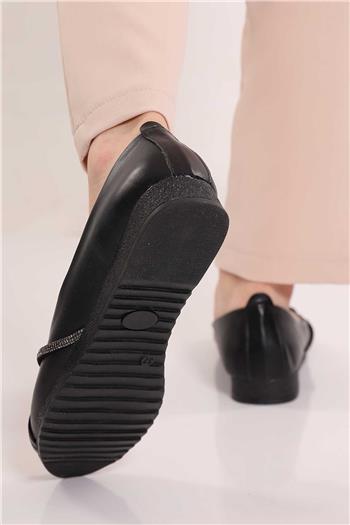 Kadın Ön Detaylı Şık Babet Ayakkabı Siyah