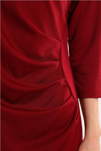 Zen-5013-1 Kadın Ön Drapeli Arka Yırtmaçlı Abiye Elbise Bordo