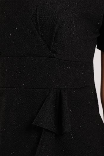 Kadın Ön Kruvaze Yırtmaçlı Simli Abiye Elbise Siyah 491540