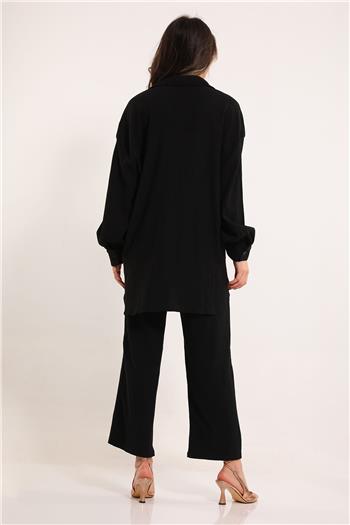 Kadın Örme Kumaş Kendinden Desenli İkili Takım Siyah 495354