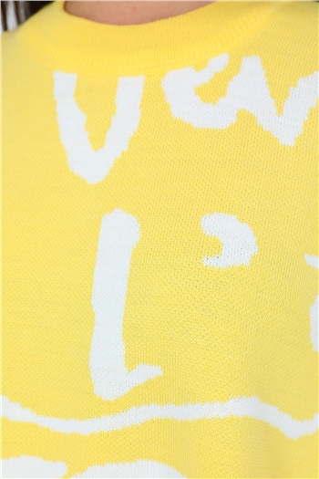 Sarı Kadın Owersize Desenli Triko Tunik
