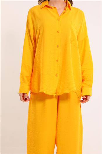 Kadın Pantolon Gömlek Günlük İkili Takım Sarı 494158