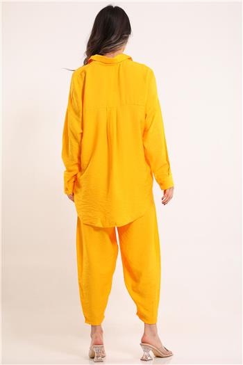 Kadın Pantolon Gömlek Günlük İkili Takım Sarı 494158