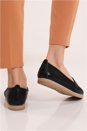 Kadın Taş Detaylı Desenli Babet Ayakkabı Siyah