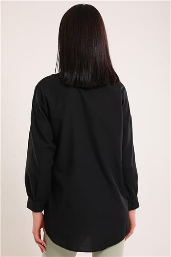 Kadın Taş İşlemeli Gömlek Siyah