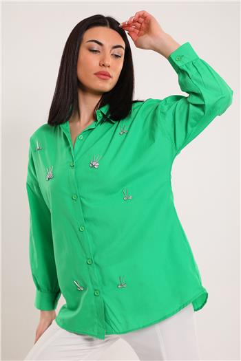 Kadın Taş İşlemeli Gömlek Yeşil