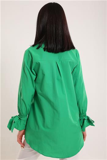 Kadın Taşli Kol Bağlamalı Tunik Gömlek Yeşil