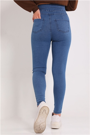 Kadın Üç Düğmeli Likralı Jeans Pantolon Mavi 492732