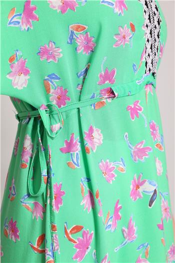 Kadın V Yaka Çiçek Desenli Salaş Elbise Yeşil 493948