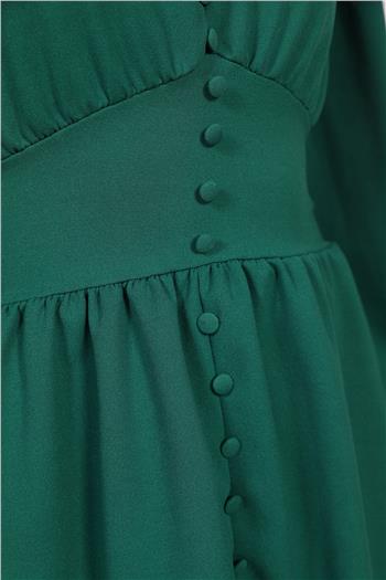 Kadın V Yaka Kol Manşetli Elbise Yeşil 490742