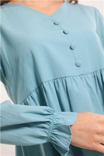 Kadın V Yaka Ön Düğme Detaylı Etek Ve Kol Ucu Fırfırlı Elbise Mint