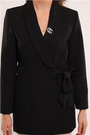 Kadın Yan Bağlamalı Astarlı Blazer Ceket Siyah