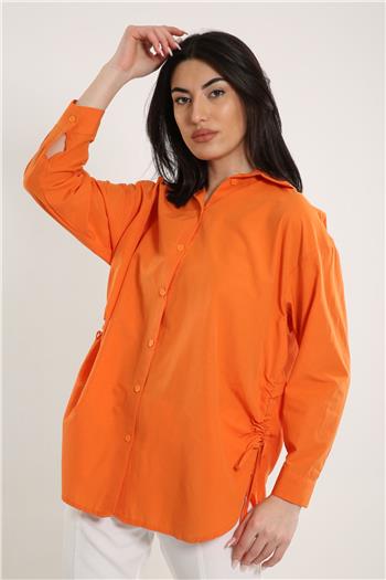 Kadın Yan Büzgülü Salaş Gömlek Orange