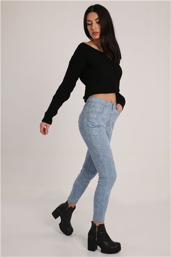 BuzMavisi Kadın Yüksek Bel Likralı Desenli Skinny Jean