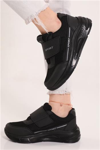 Kadın Yüksek Taban Cırtcırtlı Spor Ayakkabı Siyah