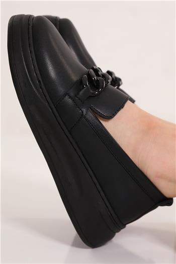 Kadın Zincirli Yüksek Taban Günlük Ayakkabı Siyah